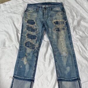 Tortoise distressed medium wash denim jean size 28